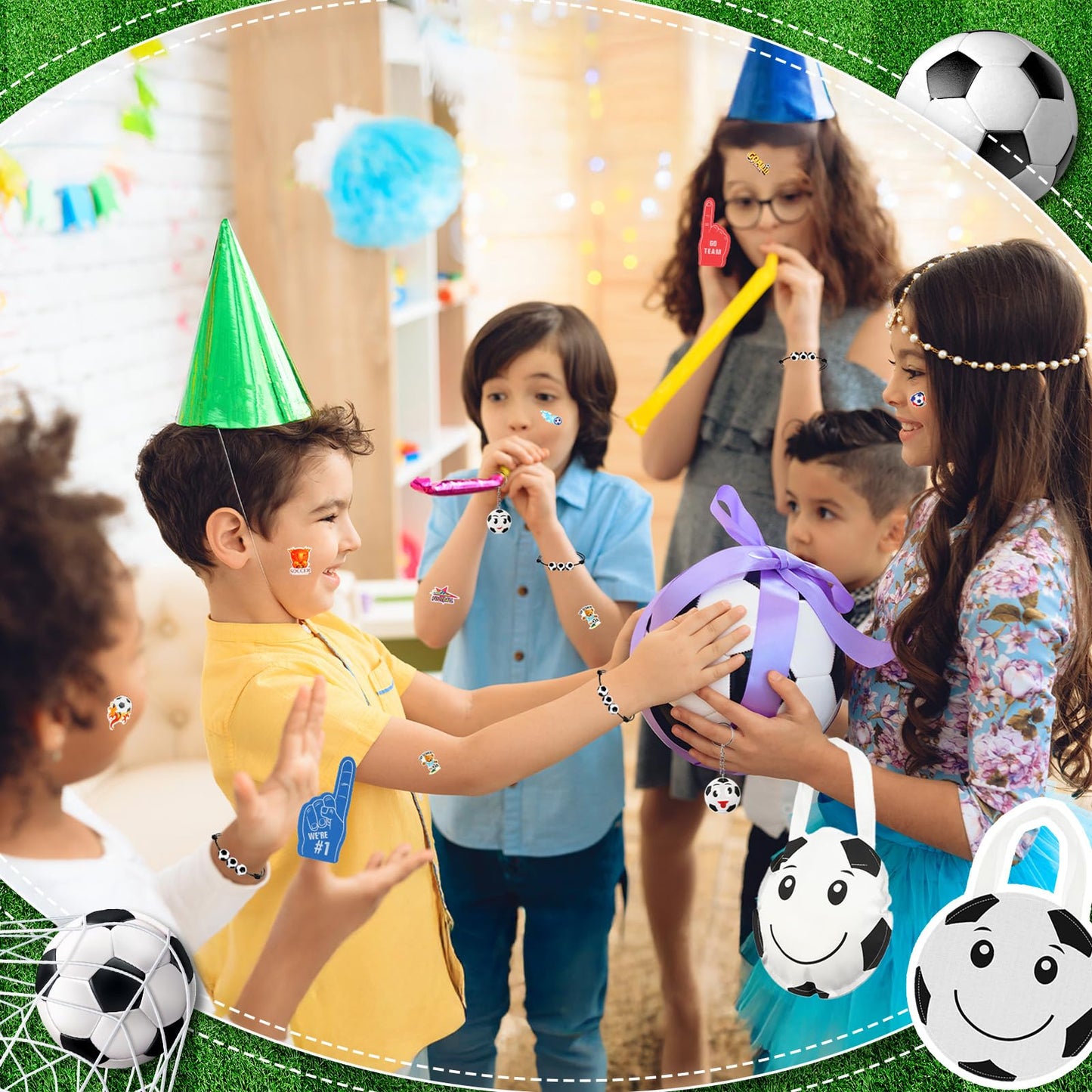 Maxdot 122 Pcs Soccer Party Favors Set – Serves 12 with Bags, Foam Fingers, Keychains & Bracelets