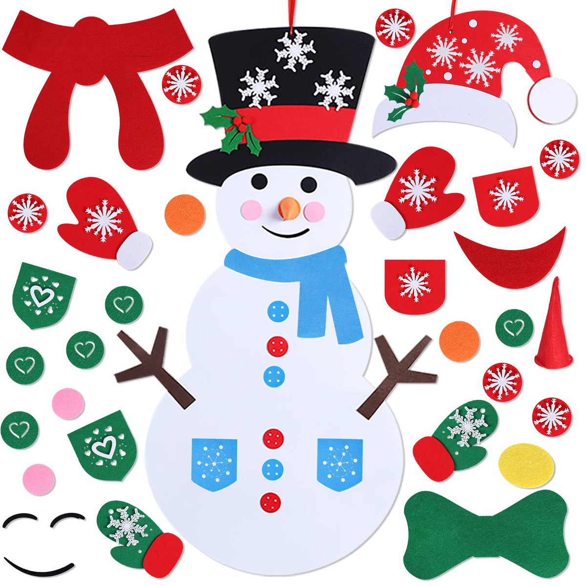 Max Fun DIY Felt Christmas Snowman Set – 58-Piece Craft Kit for Wall Hangings & Holiday Decor