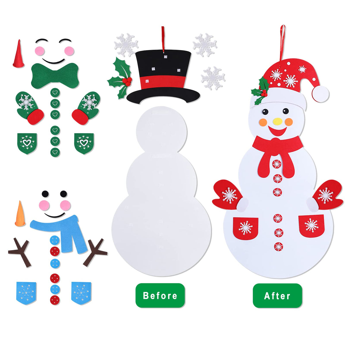 Max Fun DIY Felt Christmas Snowman Set – 58-Piece Craft Kit for Wall Hangings & Holiday Decor