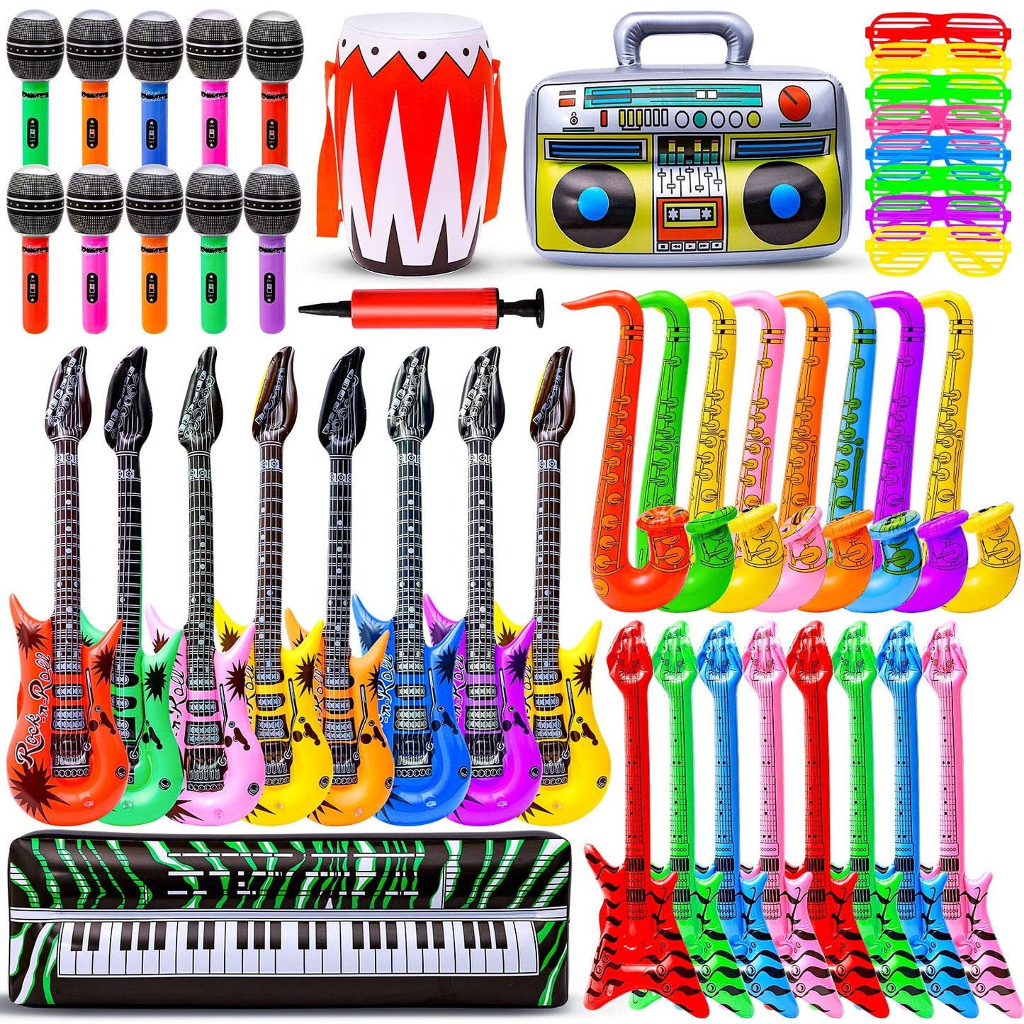 Max Fun Inflatable Rock Star Toy Set – 48pc Kids Party Props
