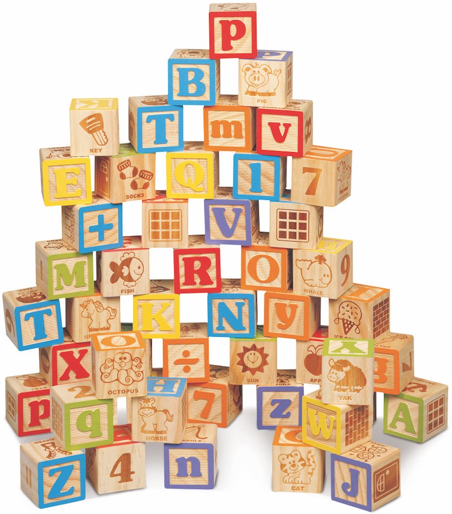 Maxim Deluxe Wooden ABC Blocks — Extra-Large Engraved Alphabet, Counting & Math Block Set