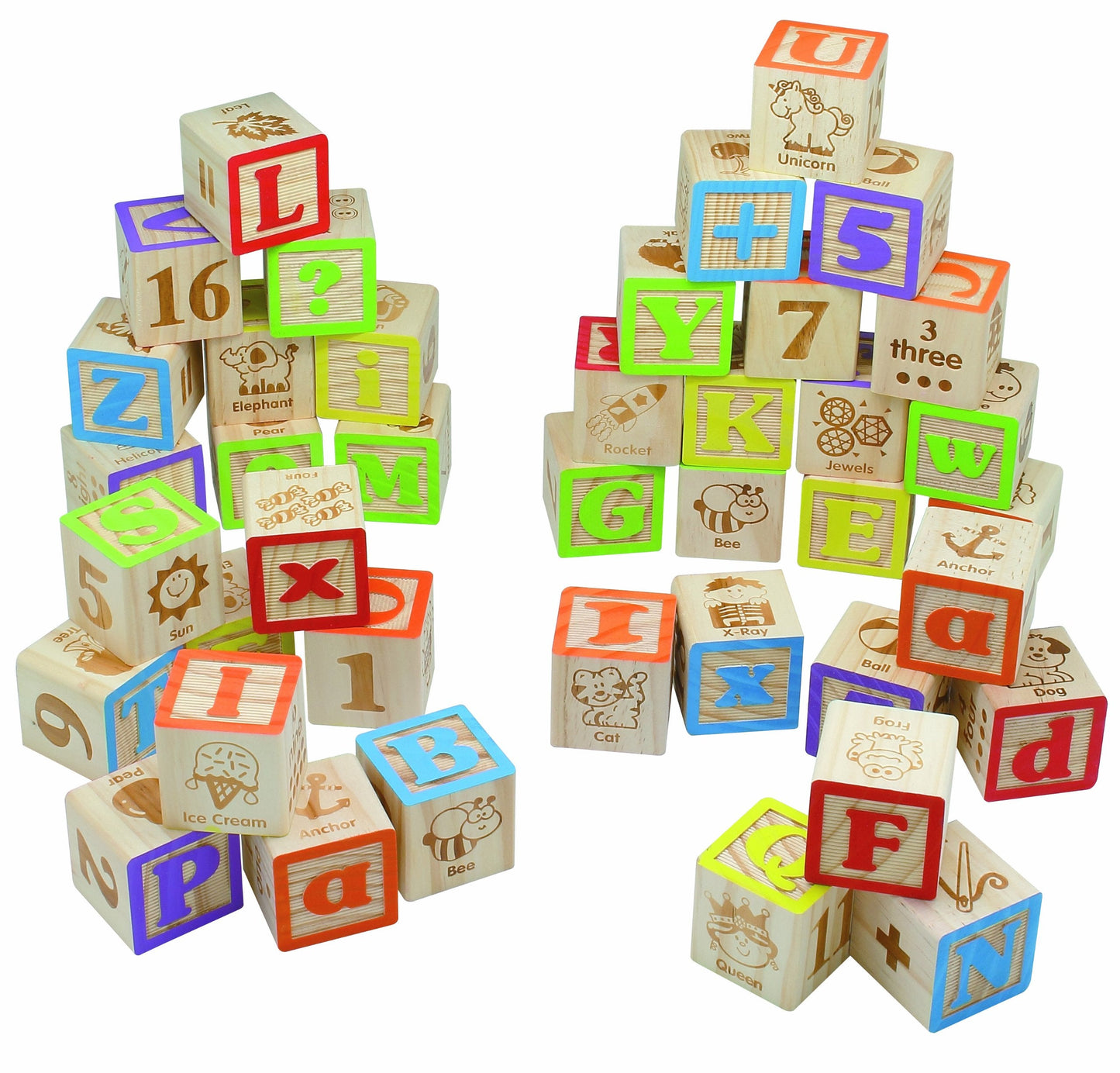 Maxim Deluxe Wooden ABC Blocks — Extra-Large Engraved Alphabet, Counting & Math Block Set