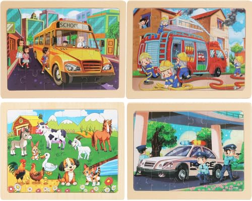MAX JHQIQU Puzzles for Kids 4-6 — 4-Pack 24-Piece Wooden Jigsaw Puzzles