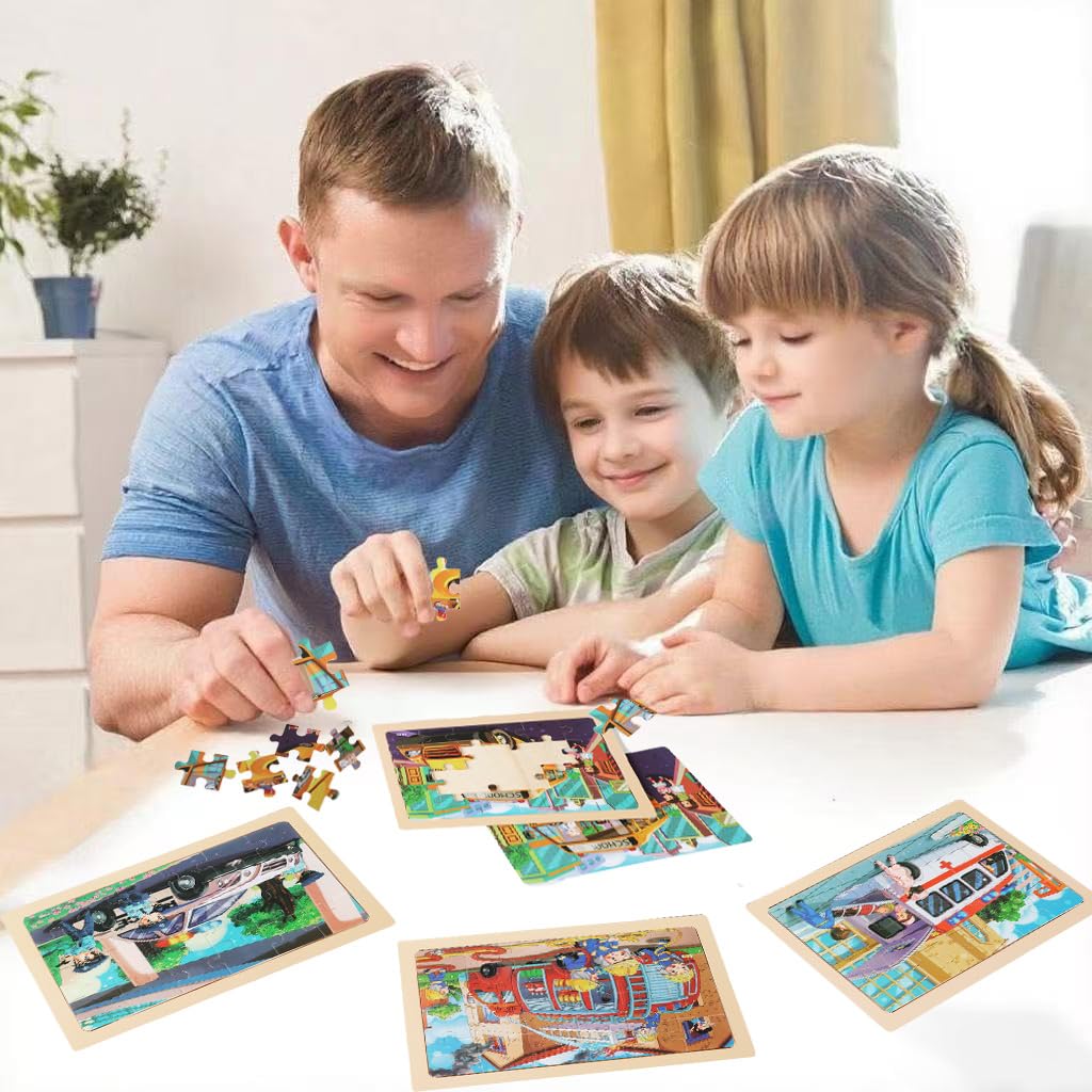 MAX JHQIQU Puzzles for Kids 4-6 — 4-Pack 24-Piece Wooden Jigsaw Puzzles