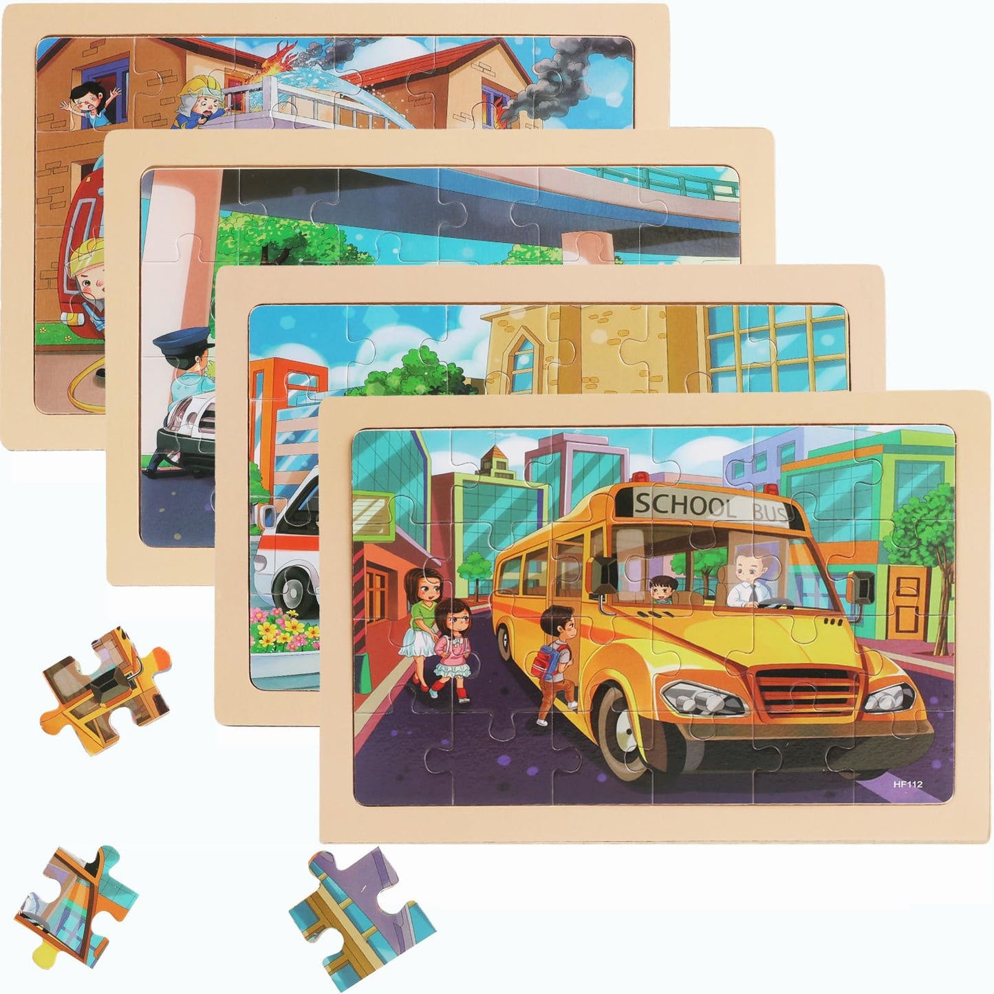 MAX JHQIQU Puzzles for Kids 4-6 — 4-Pack 24-Piece Wooden Jigsaw Puzzles