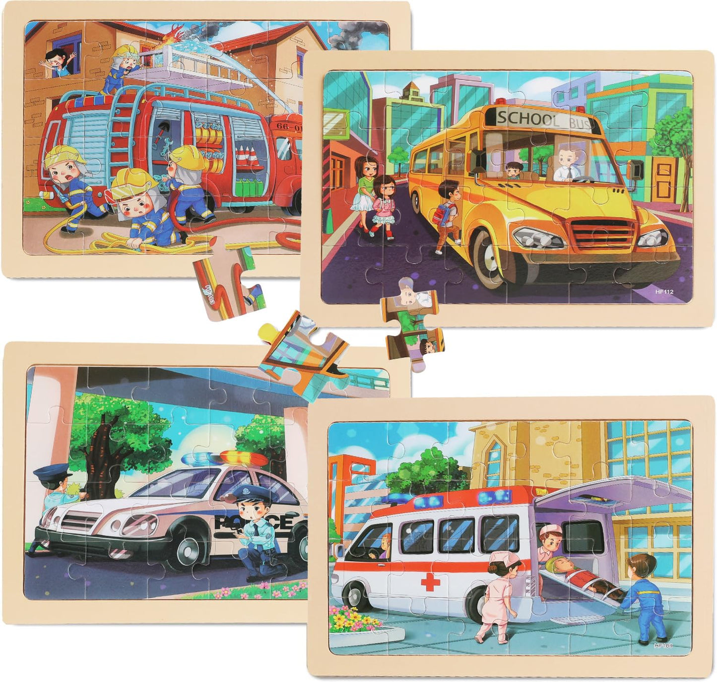 MAX JHQIQU Puzzles for Kids 4-6 — 4-Pack 24-Piece Wooden Jigsaw Puzzles