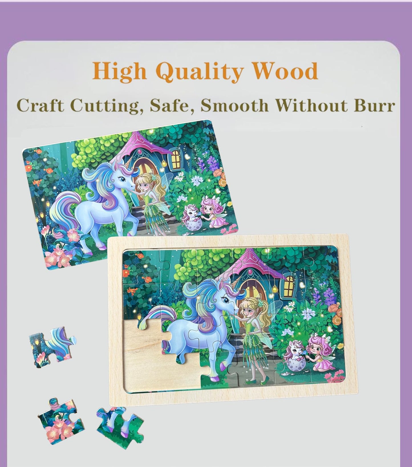 MAX JHQIQU 4-Pack Wooden Puzzles for Kids 3-6 – Castle, Unicorn, Mermaid Princess & Flower Fairy