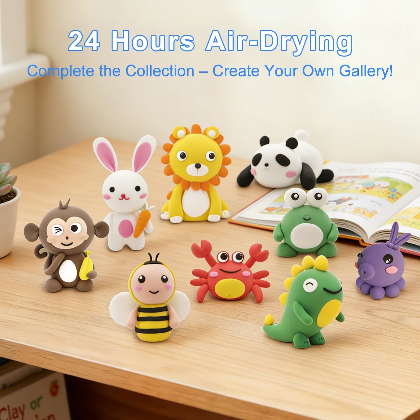 Maxsolve Air Dry Clay for Kids – 12 Animal Modeling Kit with 8 Tools & Clear Acrylic Sheet