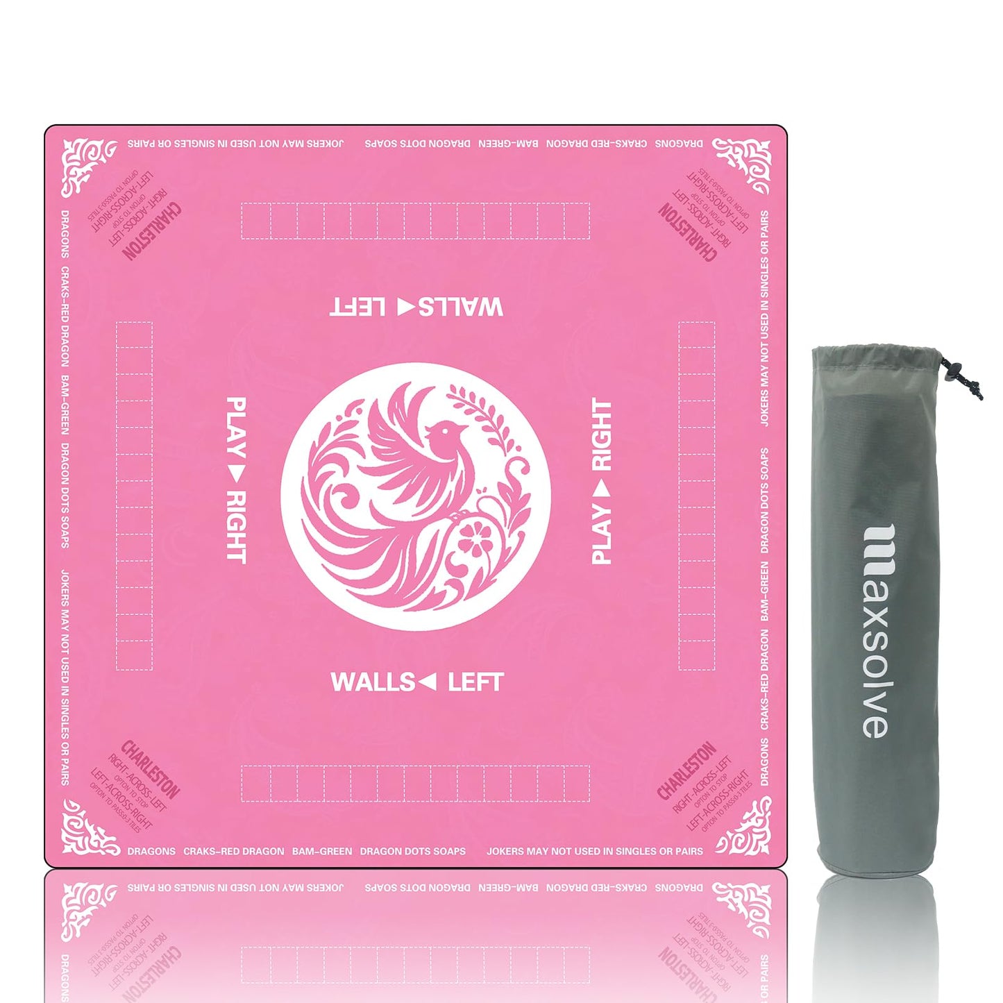 Maxsolve Mahjong Mat 31.5 x 31.5 in | Neoprene Table Mat with Rules, Anti-Slip & Noise Reduction