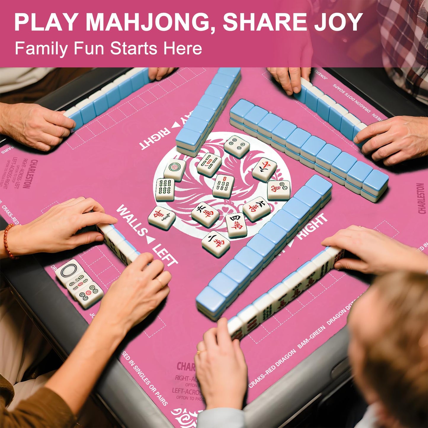 Maxsolve Mahjong Mat 31.5 x 31.5 in | Neoprene Table Mat with Rules, Anti-Slip & Noise Reduction