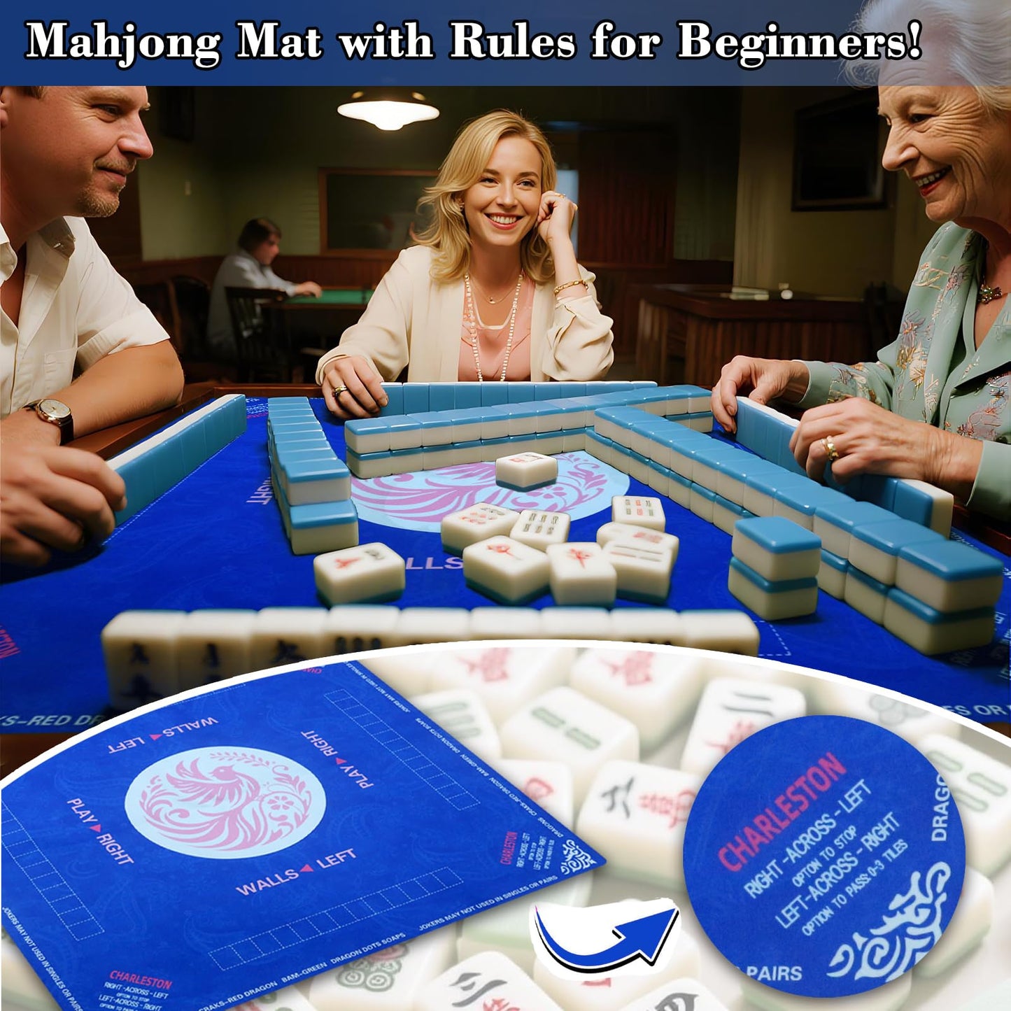 Maxsolve Mahjong Mat – 31.5 x 31.5 in Neoprene Table Mat, Anti-Slip, 3 mm, Blue