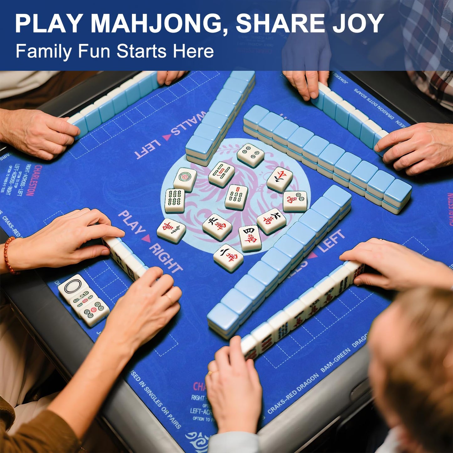 Maxsolve Mahjong Mat – 31.5 x 31.5 in Neoprene Table Mat, Anti-Slip, 3 mm, Blue