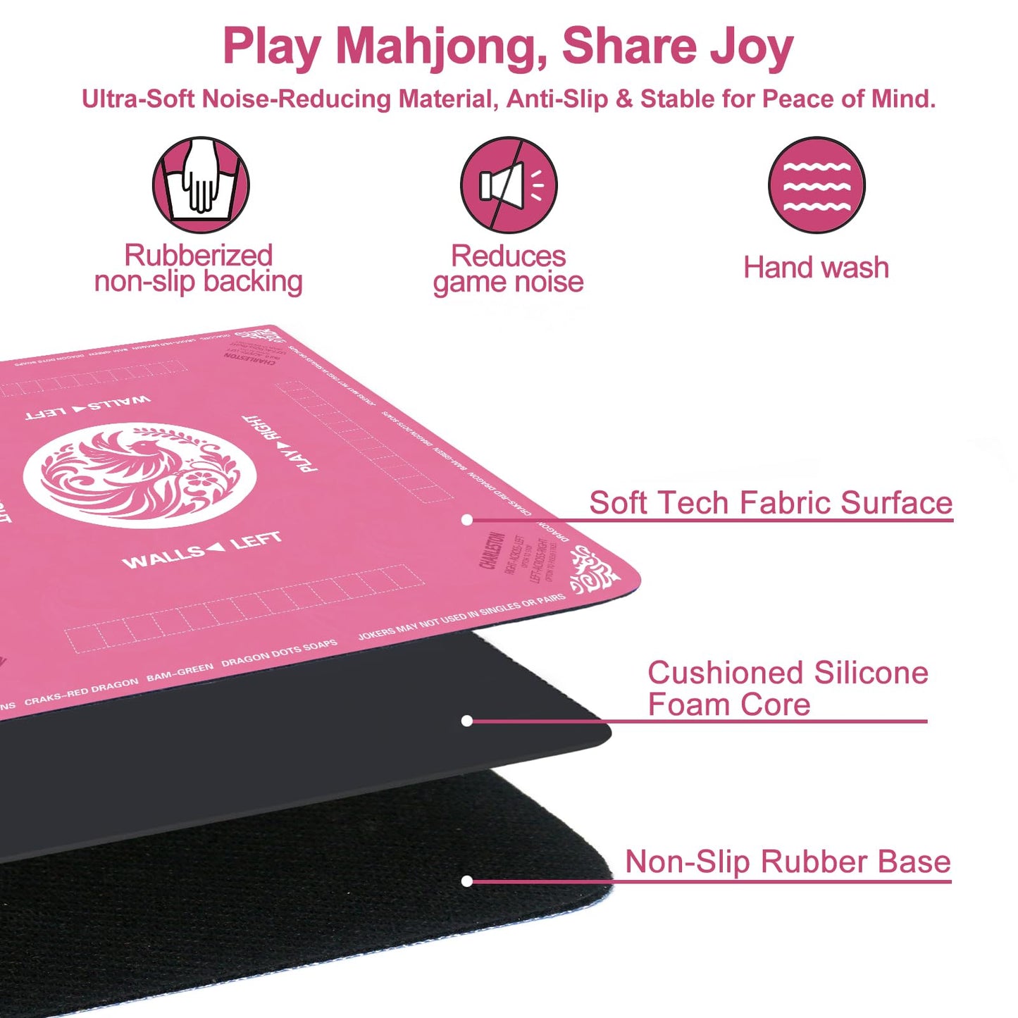Maxsolve Mahjong Mat 31.5 x 31.5 in | Neoprene Table Mat with Rules, Anti-Slip & Noise Reduction
