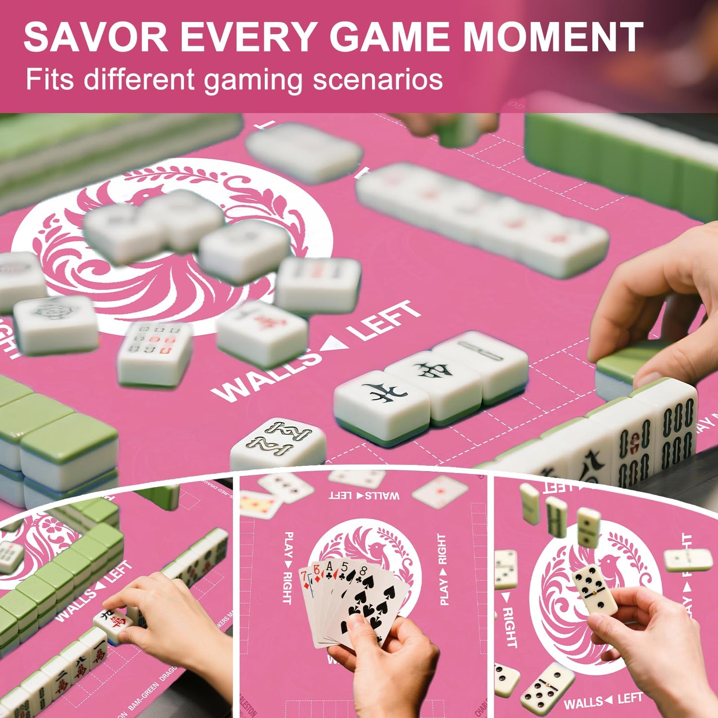 Maxsolve Mahjong Mat 31.5 x 31.5 in | Neoprene Table Mat with Rules, Anti-Slip & Noise Reduction