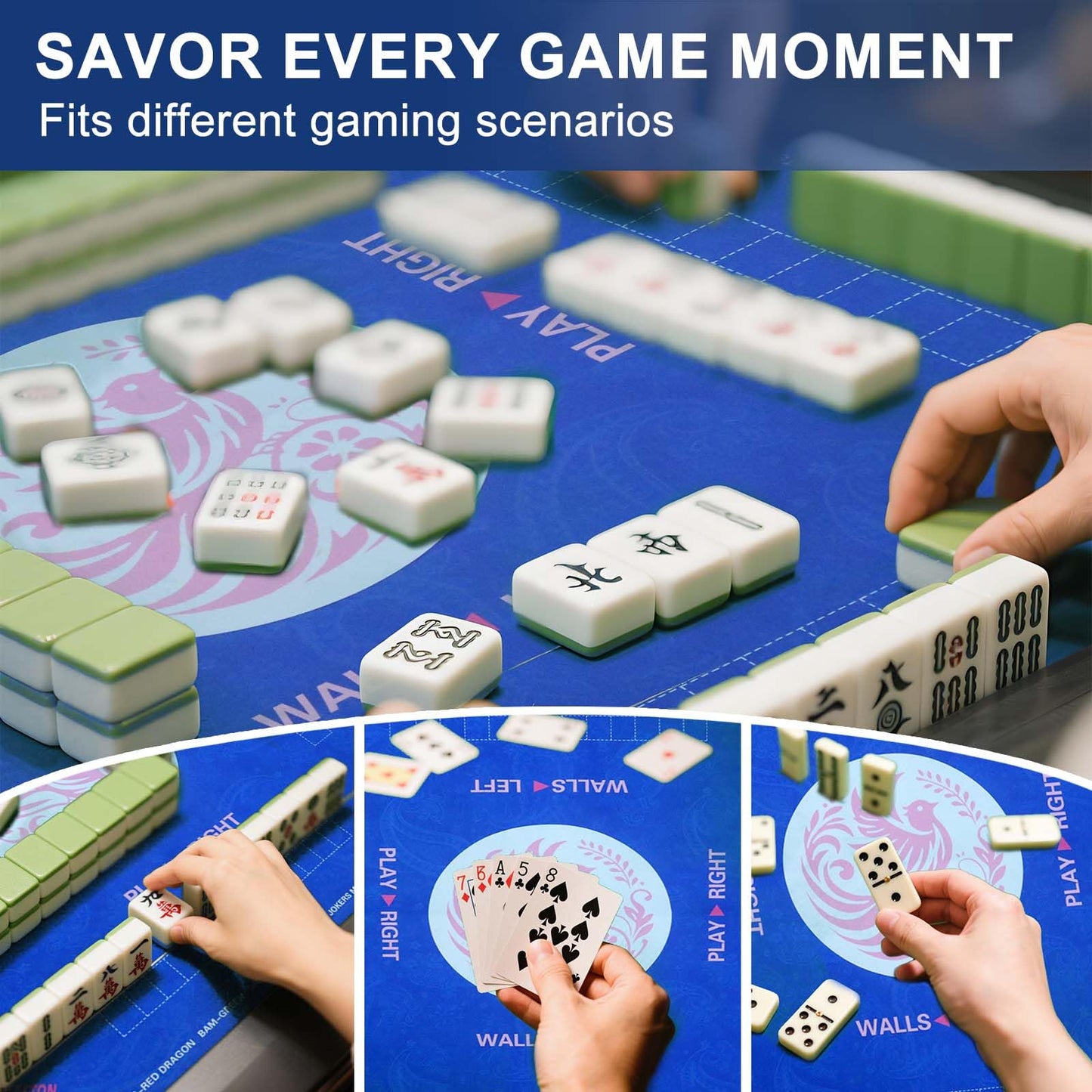 Maxsolve Mahjong Mat – 31.5 x 31.5 in Neoprene Table Mat, Anti-Slip, 3 mm, Blue