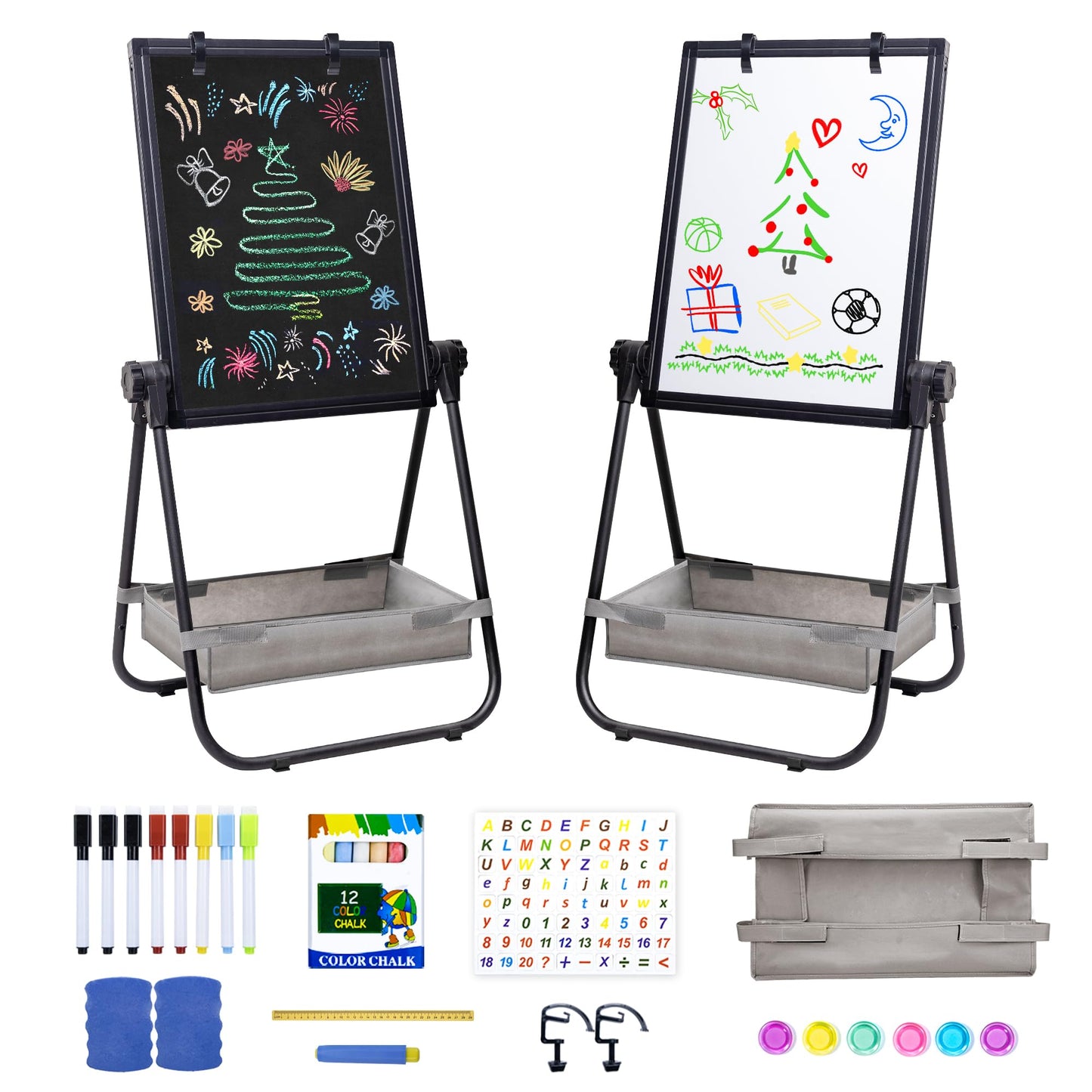 maxtek Kids Easel – 24x18in Adjustable Double-Sided Whiteboard & Chalkboard, 360° Rotating, Magnetic, Metal Frame