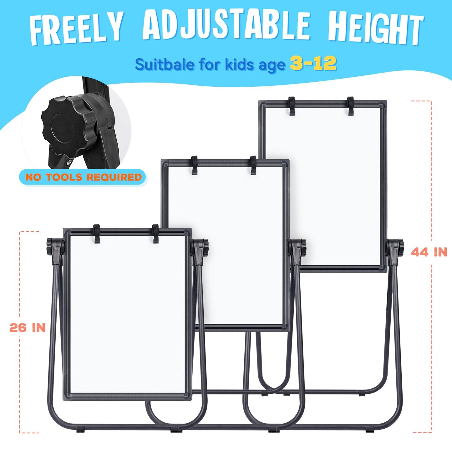 maxtek Kids Easel – 24x18in Adjustable Double-Sided Whiteboard & Chalkboard, 360° Rotating, Magnetic, Metal Frame