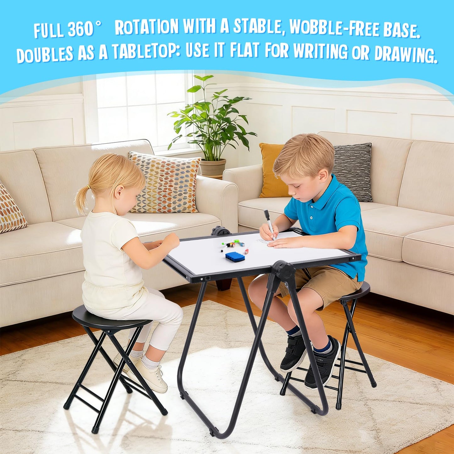 maxtek Kids Easel – 24x18in Adjustable Double-Sided Whiteboard & Chalkboard, 360° Rotating, Magnetic, Metal Frame