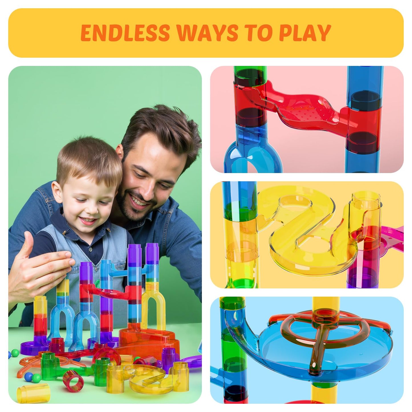 MaxTronic Marble Run Kit for Kids — 109-Piece 16mm Marble Maze, STEM Building Toys