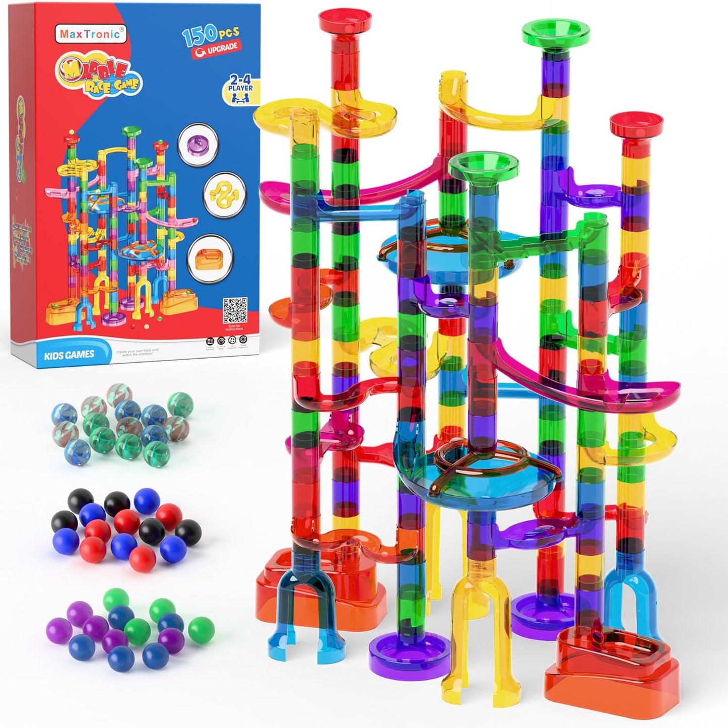 MaxTronic Marble Run 150 Pcs – STEM Building Toy for Kids 3–12