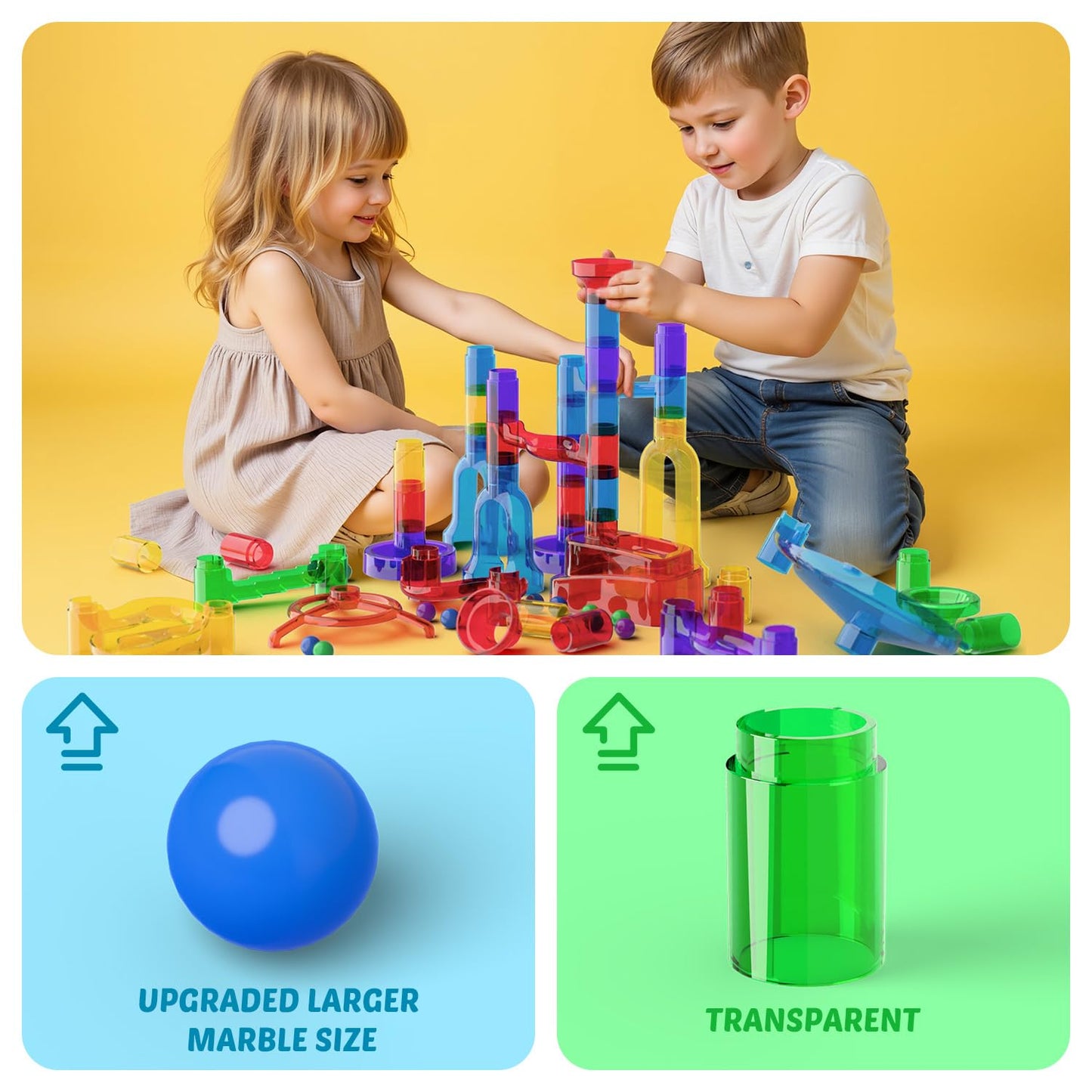 MaxTronic Marble Run Kit for Kids — 109-Piece 16mm Marble Maze, STEM Building Toys