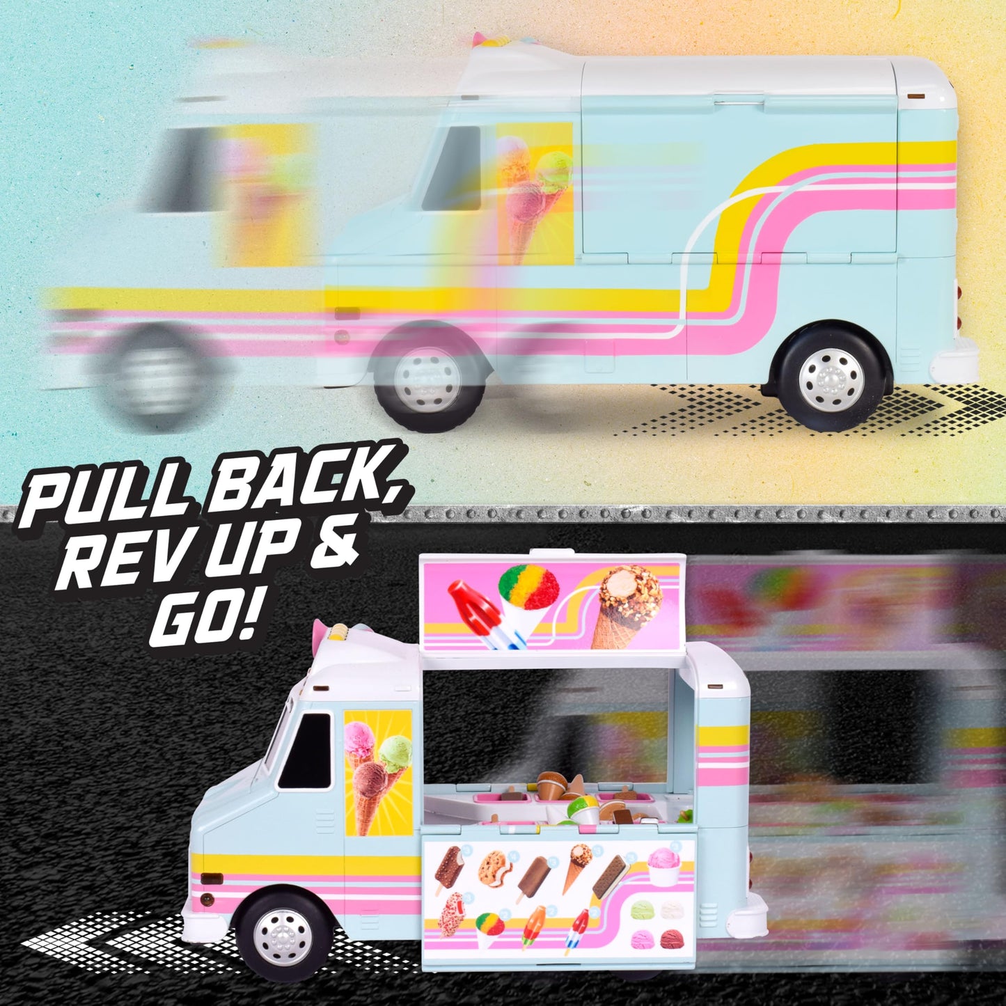 Maxx Action 12” Ice Cream Food Truck – Lights, Sounds & 16-Piece Miniatures | Imaginative Play for Kids 3+