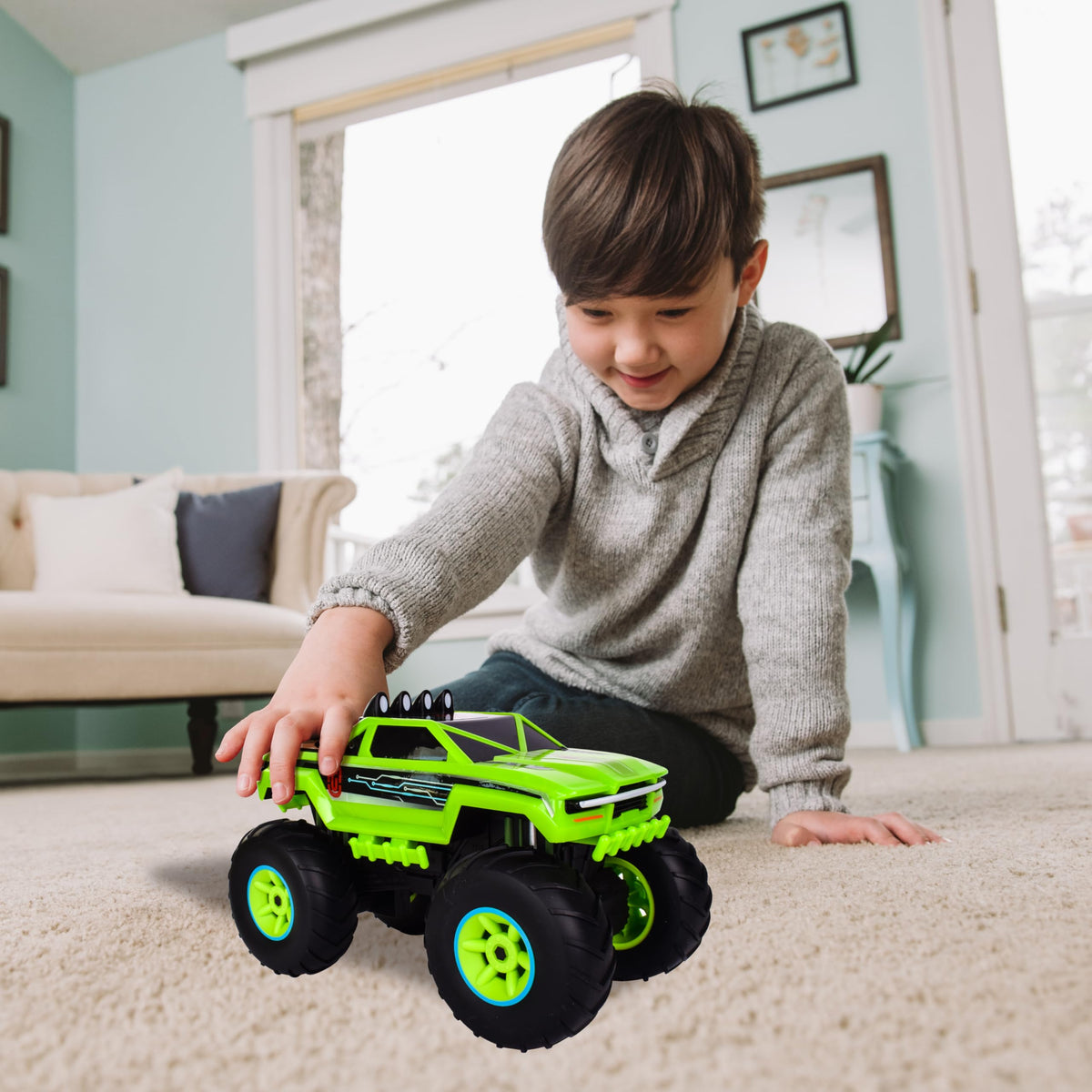 Maxx Action 12-Inch Motorized Lights & Sounds Off-Road Monster Truck - Green