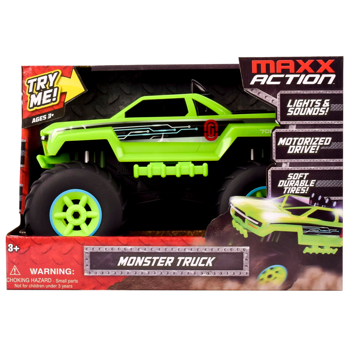 Maxx Action 12-Inch Motorized Lights & Sounds Off-Road Monster Truck - Green