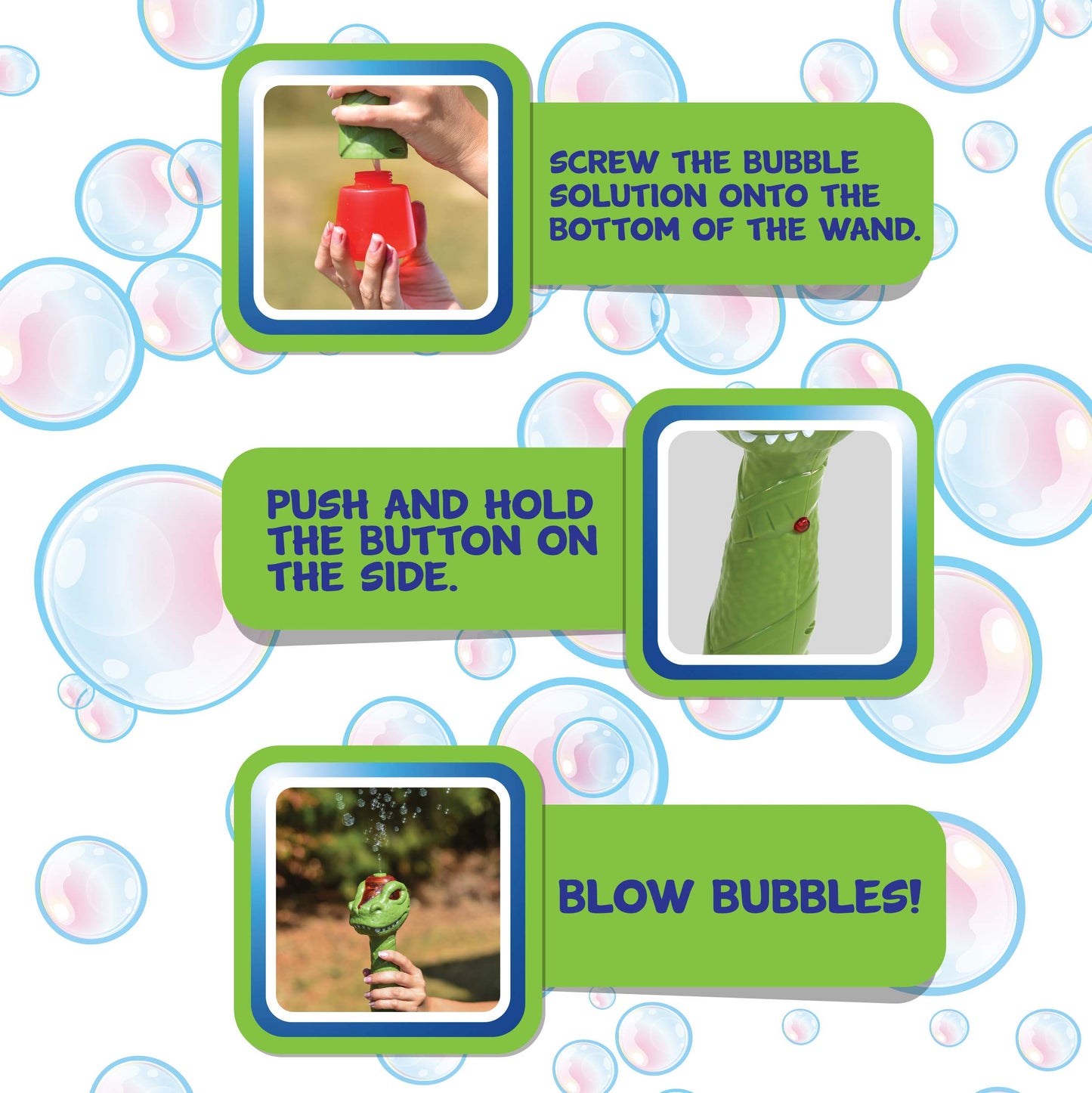 Maxx Bubbles Dinosaur Bubble Wand – Light Up Bubble Blower with Dino Sounds | Sunny Days Entertainment