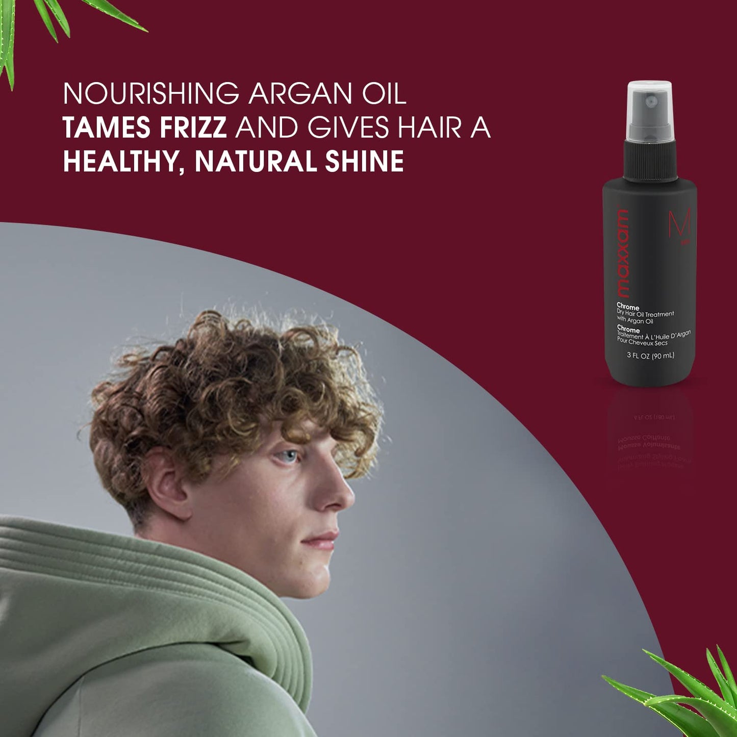 HAIR CLUB Maxxam Chrome Leave-in Hair Oil with Argan Oil | Heat Shield, Frizz Control & Shine (3 oz)