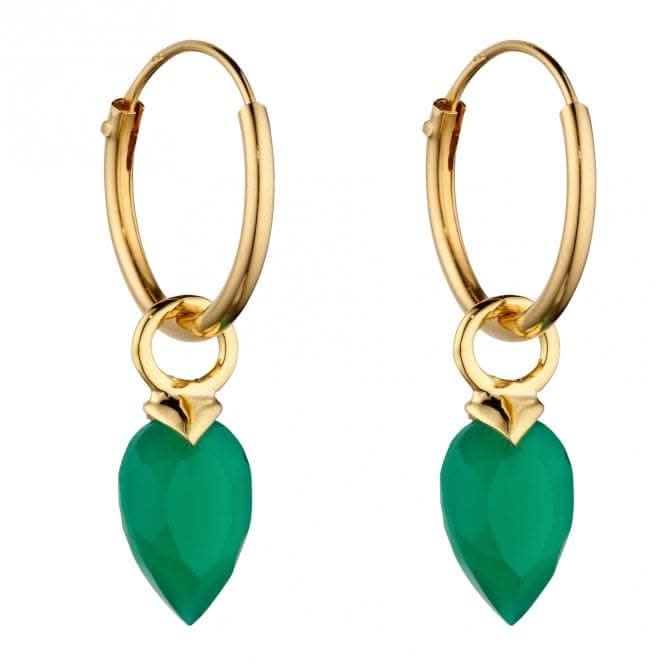 May Yellow Gold Plated Birthstone  Chalcedony Stone Hoop Charm Earring Y2665