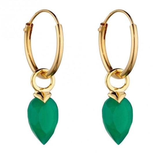 May Yellow Gold Plated Birthstone  Chalcedony Stone Hoop Charm Earring Y2665