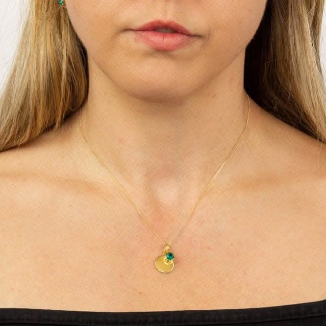 May Yellow Gold Plated Birthstone Engravable Disc Necklace P5012