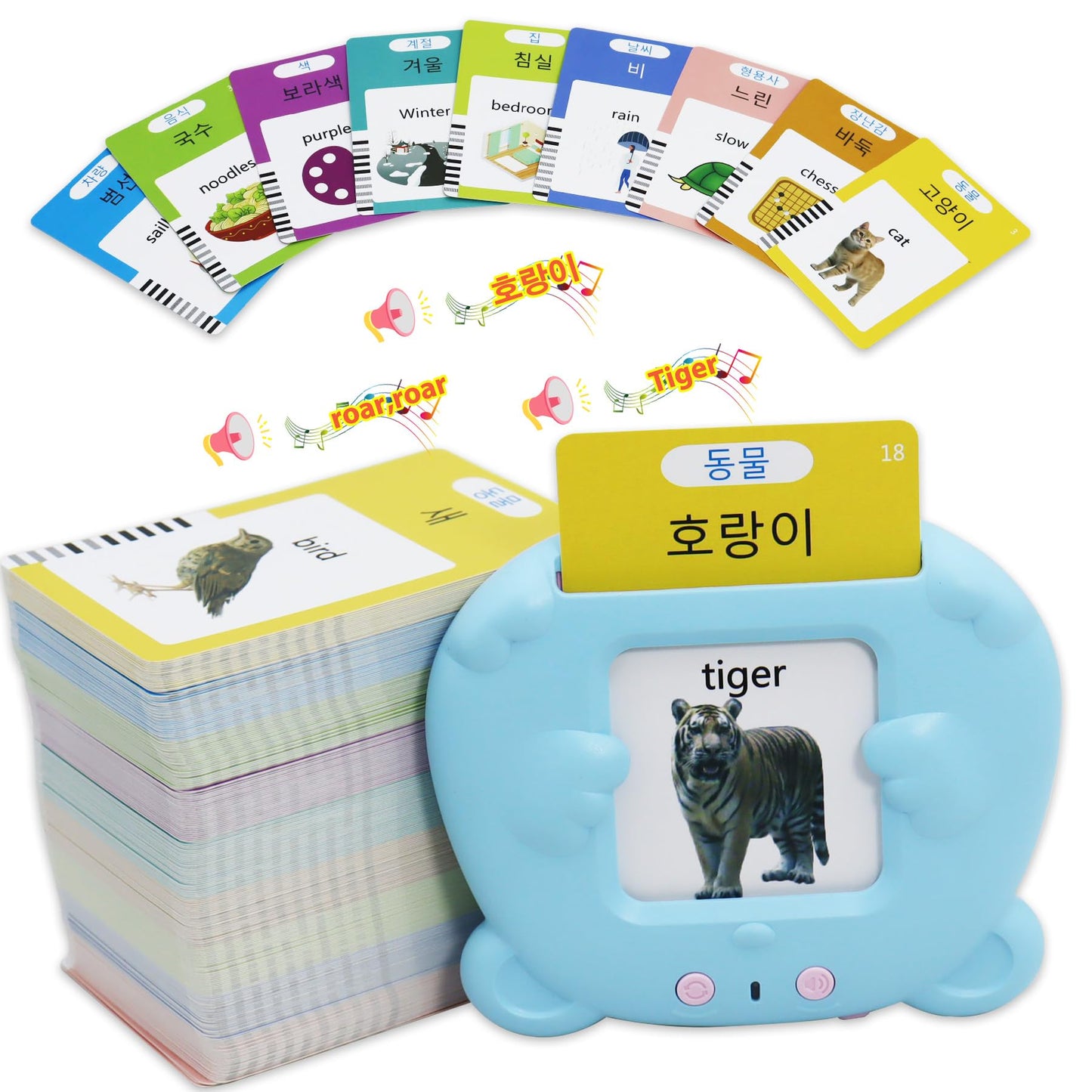 MAYAPHILOS 510 Words English-Korean Talking Flash Cards | Bilingual Language Toy for Toddlers