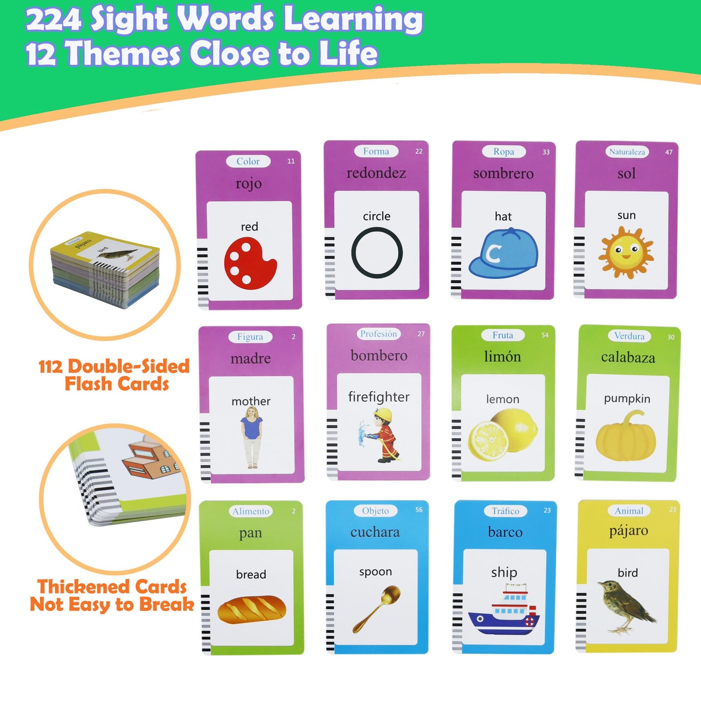 MAYAPHILOS Talking Flash Cards – 224 Sight Words, Bilingual Spanish & English