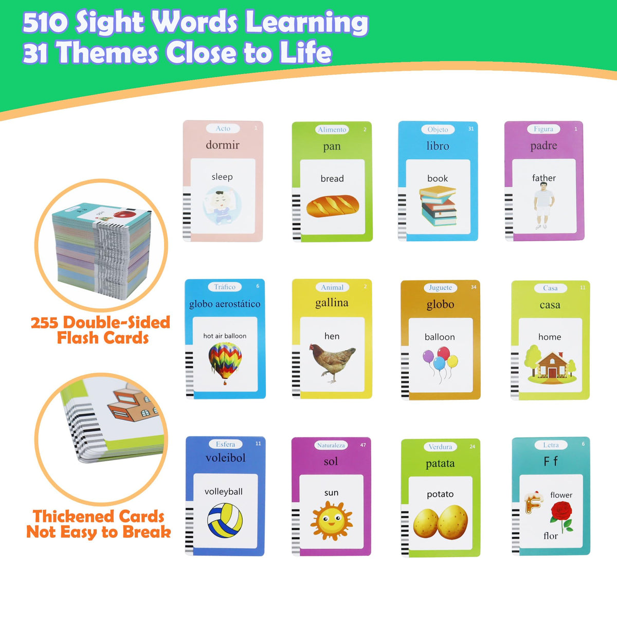 MAYAPHILOS Bilingual Talking Flash Cards (Spanish & English) – 510 Sight Words for Toddlers