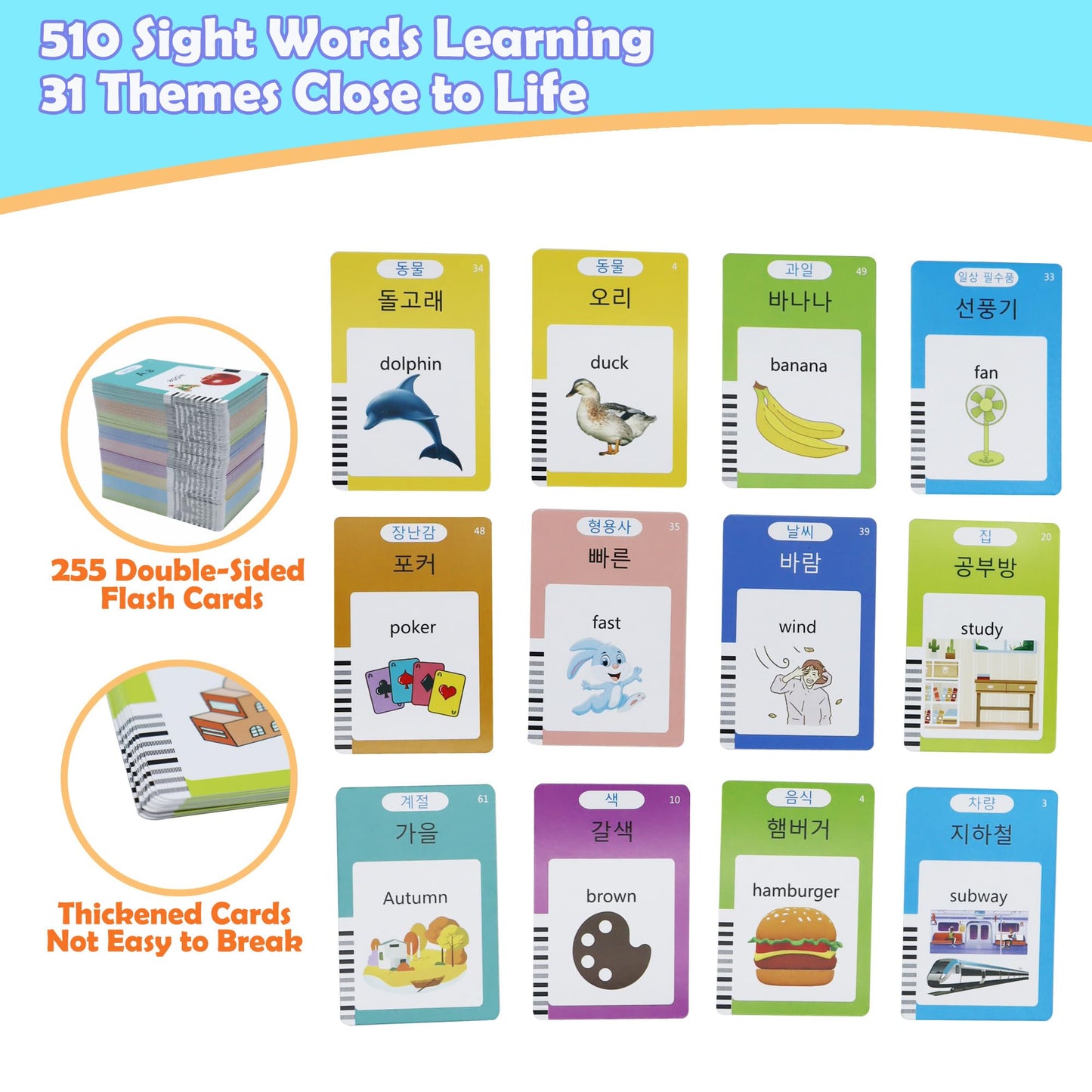MAYAPHILOS 510 Words English-Korean Talking Flash Cards | Bilingual Language Toy for Toddlers