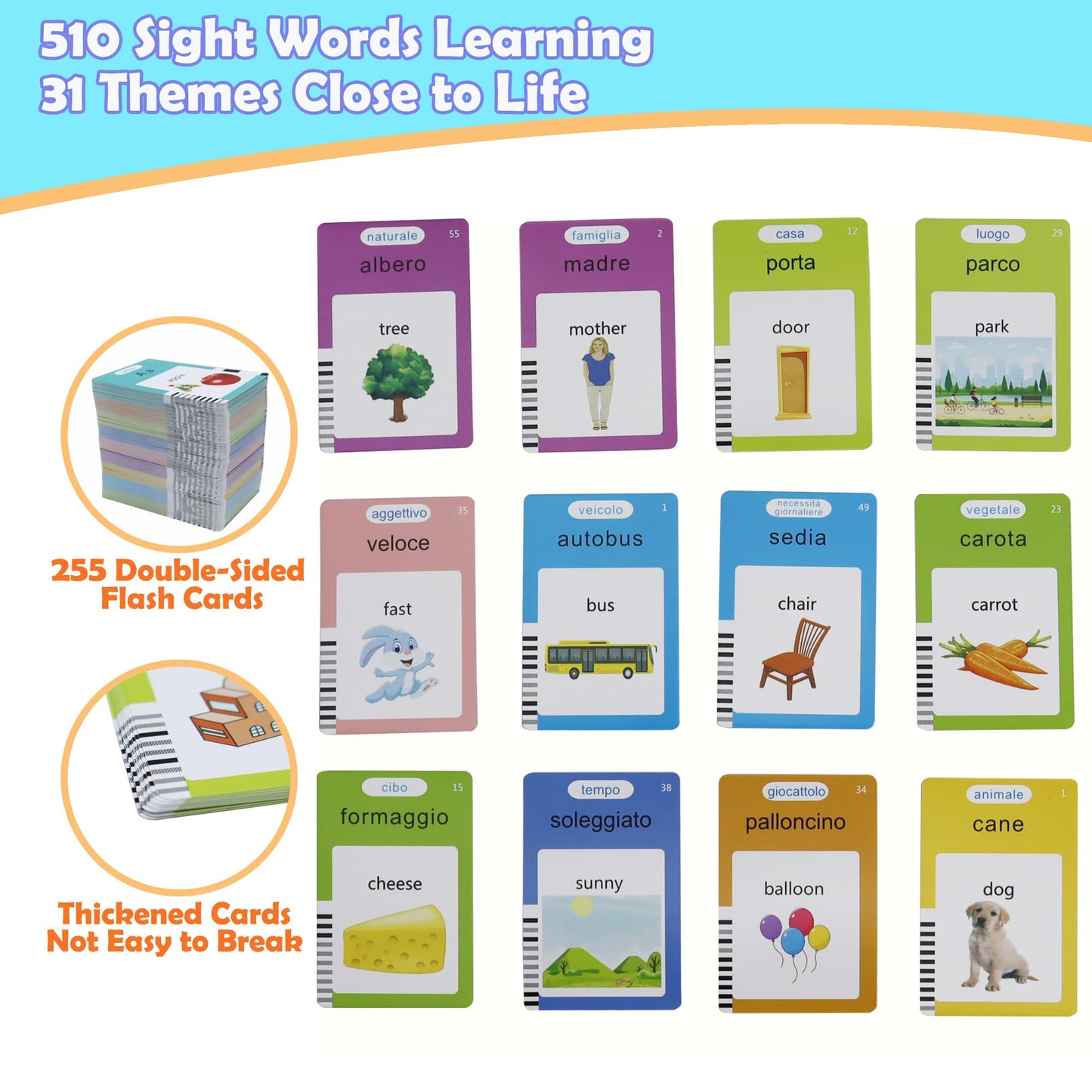 MAYAPHILOS 510 Italian-English Talking Flash Cards | Bilingual Language Learning for Kids
