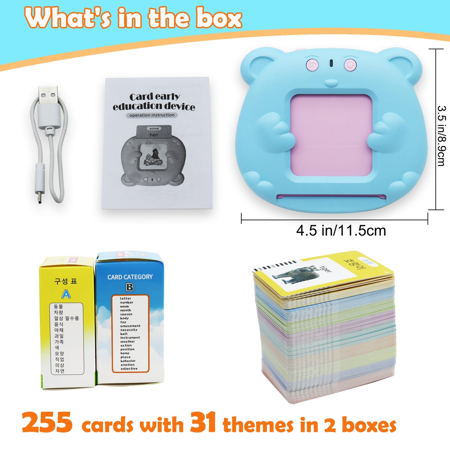 MAYAPHILOS 510 Words English-Korean Talking Flash Cards | Bilingual Language Toy for Toddlers