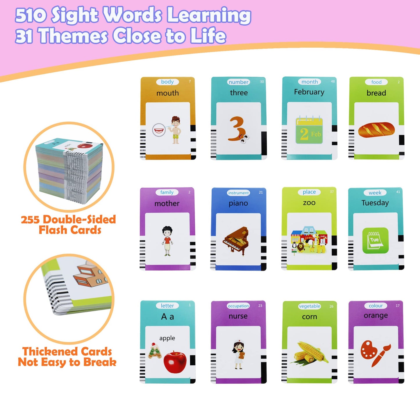 MAYAPHILOS Bilingual Flash Cards: English & Spanish, 510 Words, Ages 3-8