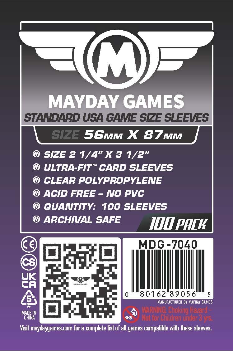 Mayday Games Purple Label 56x87mm Standard USA Card Sleeves (100) – Clear Polypropylene