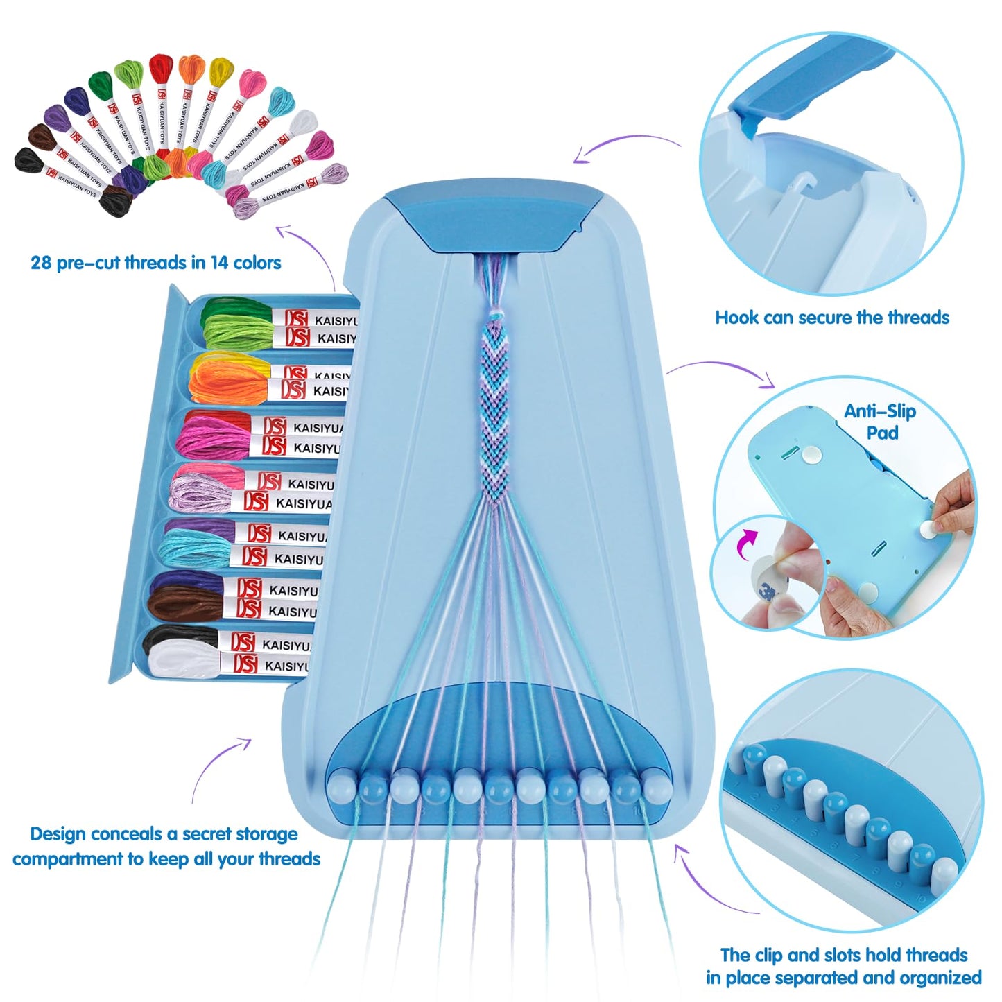 Maynacs Friendship Bracelet Craft Kit for Kids 8-12 – 28 Pre-Cut Threads & Accessories