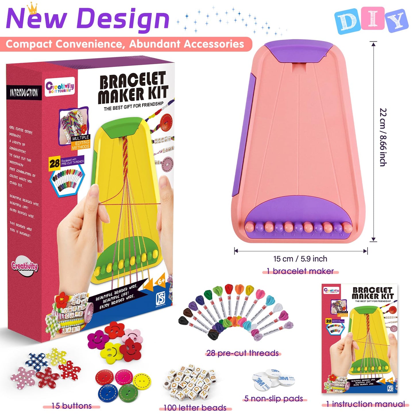 Maynacs Friendship Bracelet Kit for Kids 8-12 — 28 Threads, Jewelry Craft Set