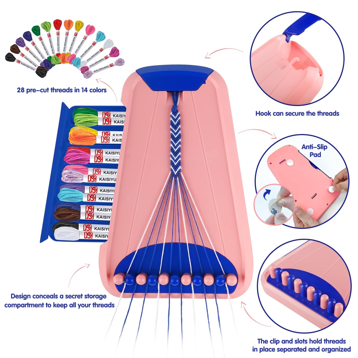 Maynacs Bracelet Kit for Kids 8-12 – 28 Pre-Cut Threads, Dark Blue