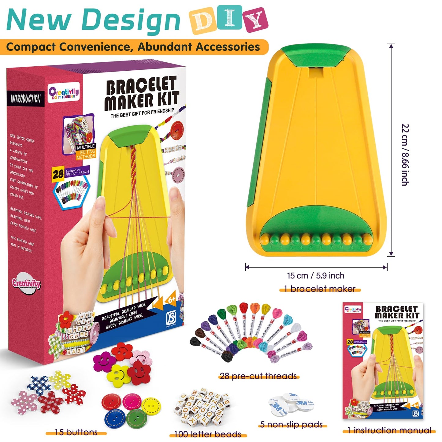 Maynacs Friendship Bracelet Kit for Kids Ages 8-12 – 28 Threads & Accessories (Green)