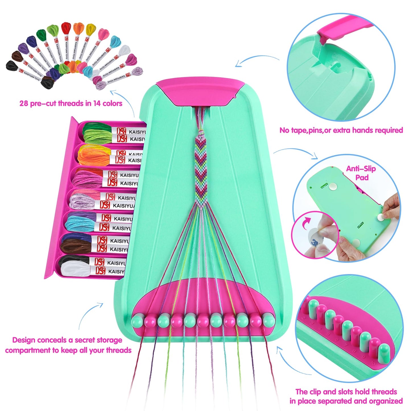 Maynacs Friendship Bracelet Making Kit – Creative Crafts for Kids 6-12 | 28 Threads | Green Rose