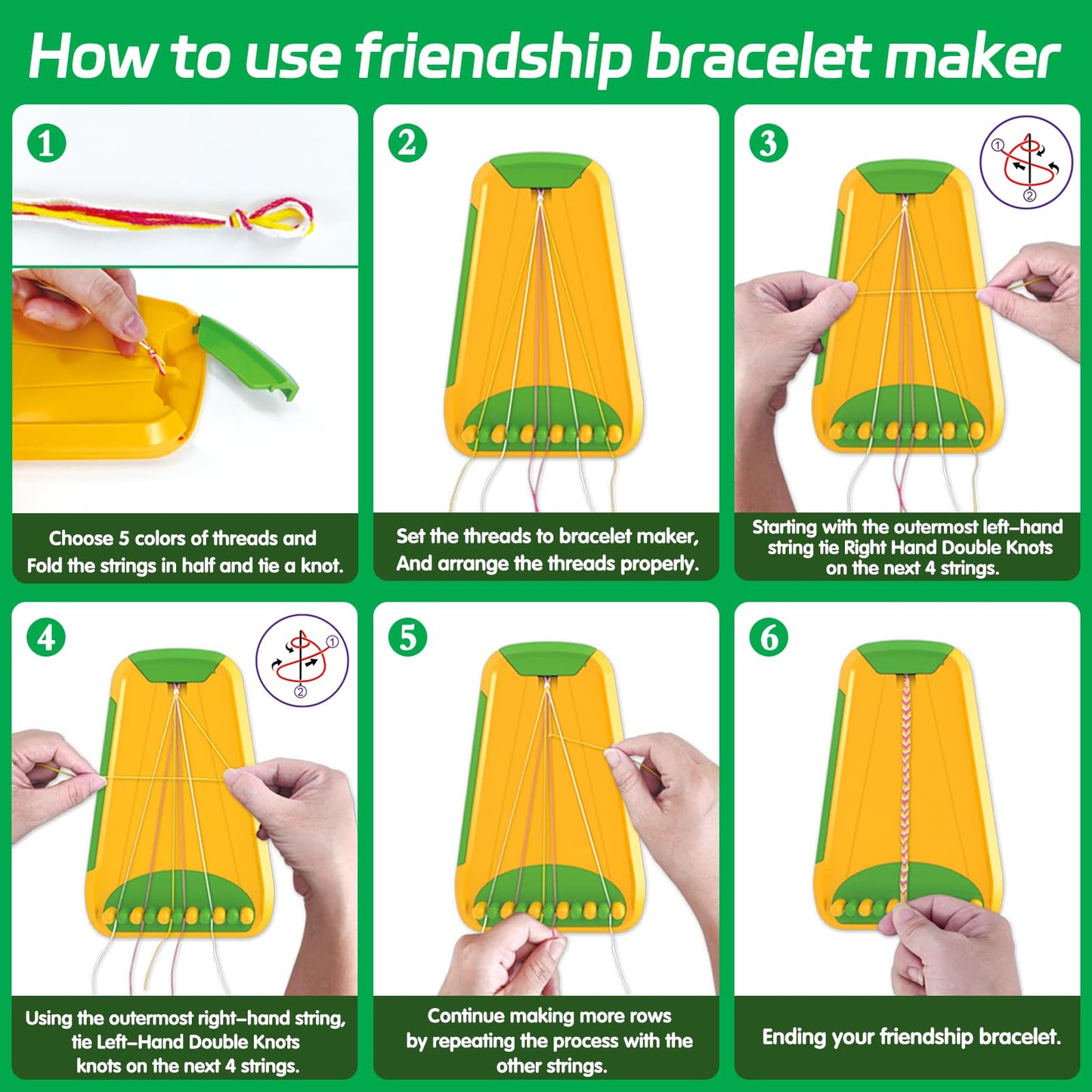 Maynacs Friendship Bracelet Kit for Kids Ages 8-12 – 28 Threads & Accessories (Green)