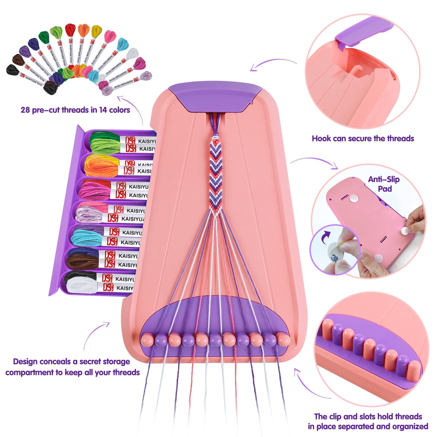 Maynacs Friendship Bracelet Kit for Kids 8-12 — 28 Threads, Jewelry Craft Set
