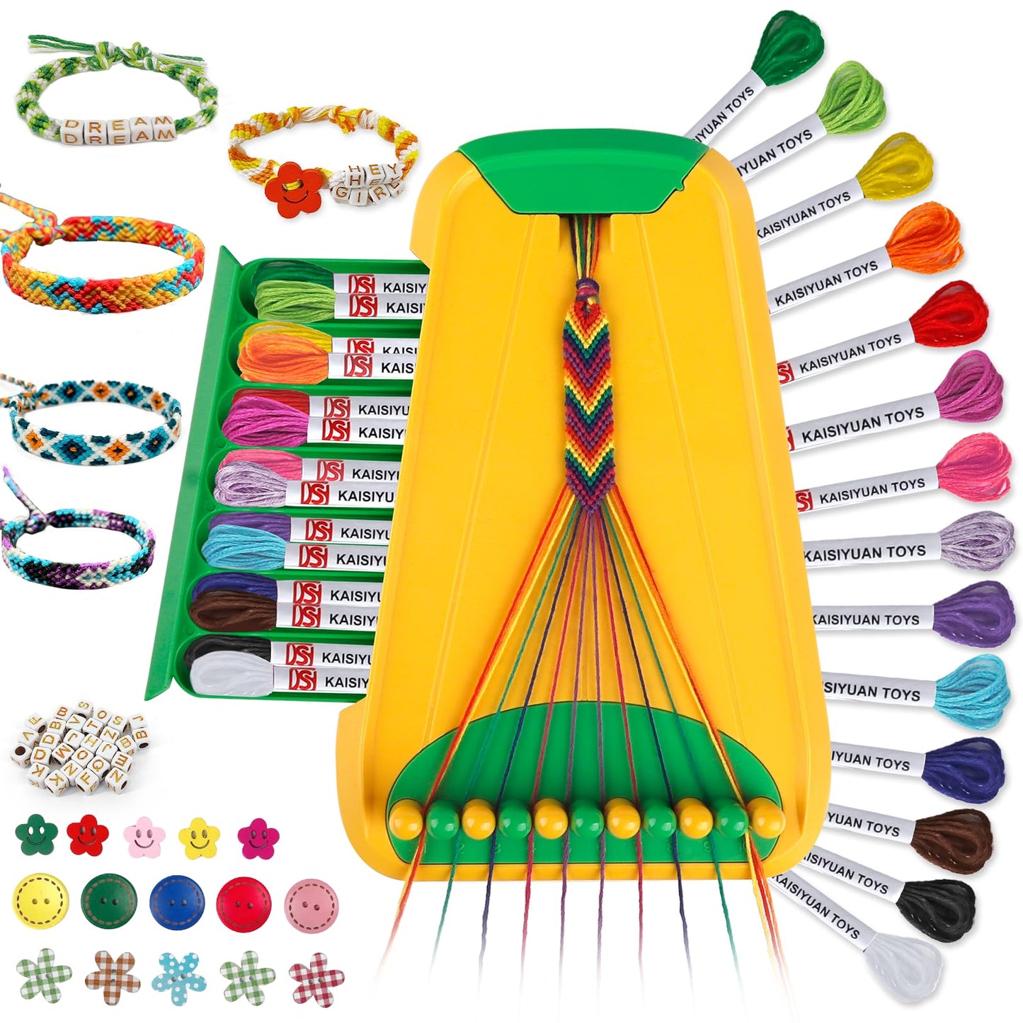 Maynacs Friendship Bracelet Kit for Kids Ages 8-12 – 28 Threads & Accessories (Green)