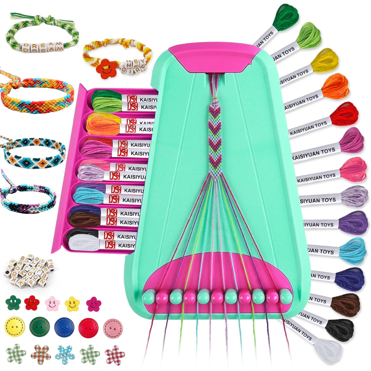 Maynacs Friendship Bracelet Making Kit – Creative Crafts for Kids 6-12 | 28 Threads | Green Rose